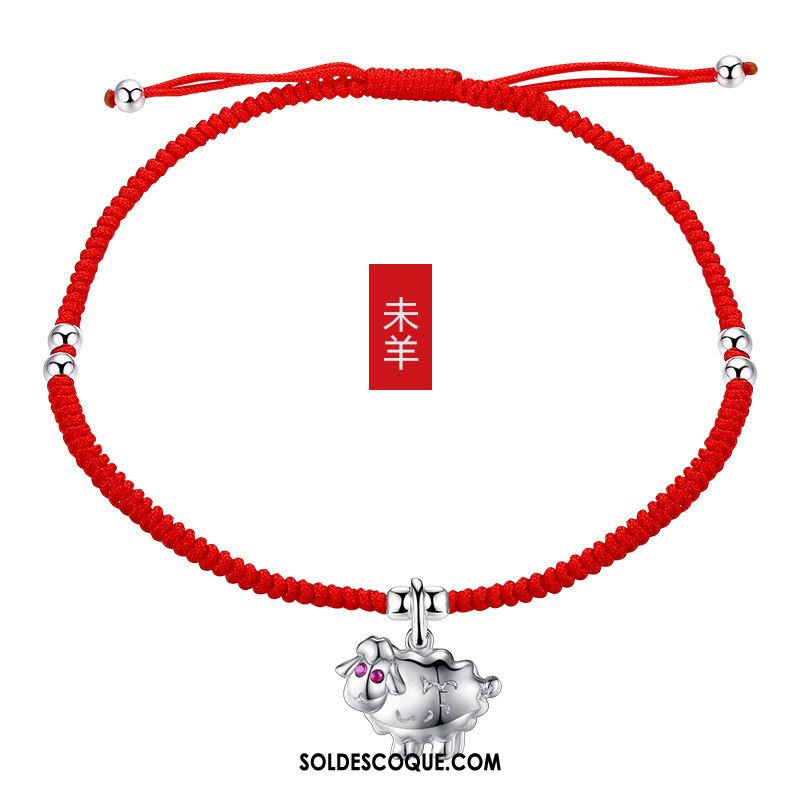 Bracelet De Cheville Femme Rouge Pure Simple Argenté Manuel Pas Cher