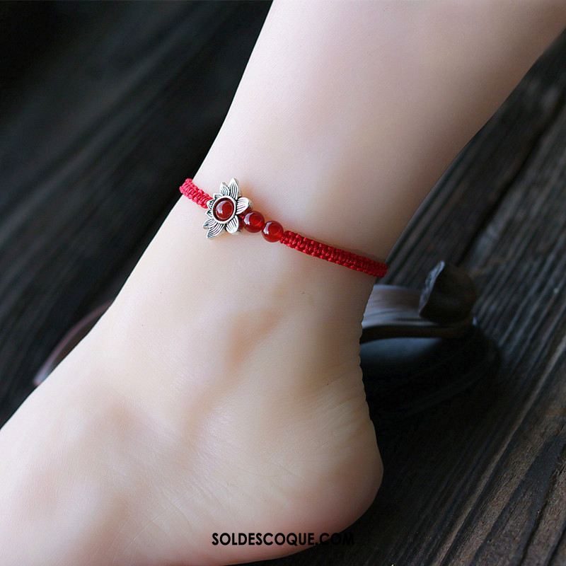 Bracelet De Cheville Femme Tissage Manuel Rétro Simple Rouge Soldes