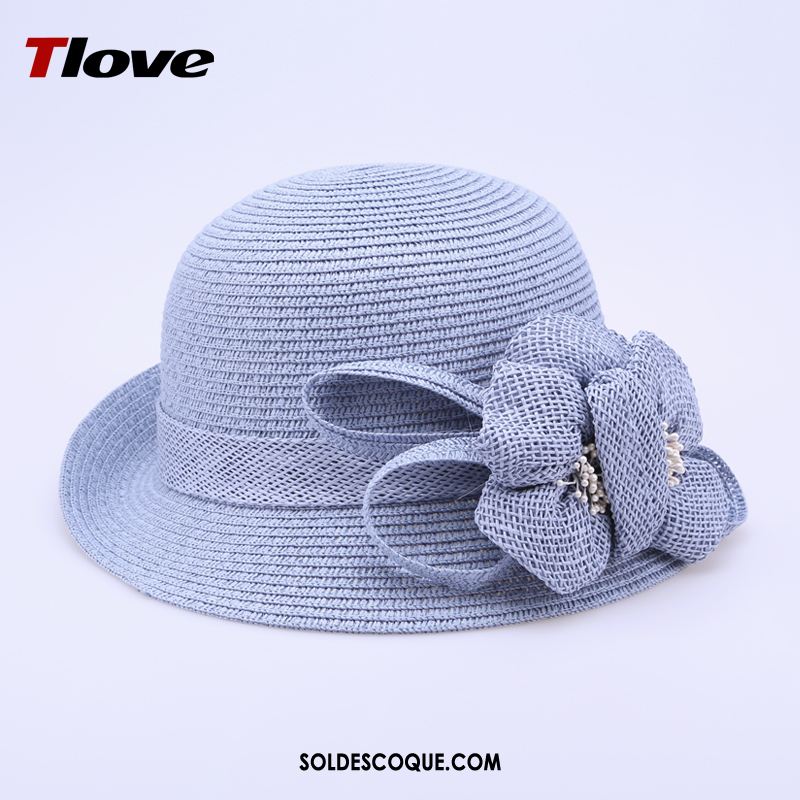 Casquette Chapeau Femme Bleu Chapeau De Paille Plier Voyage Fleurs Pas Cher