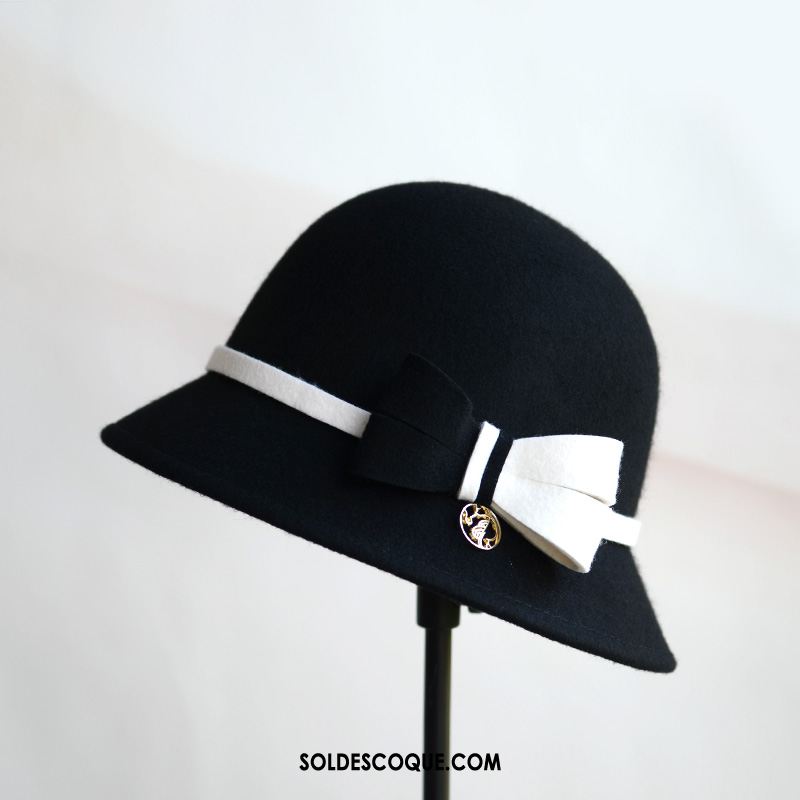 Casquette Chapeau Femme Chapeau De Pêcheur La Laine Pure Couleur Du Coup Noir Pas Cher