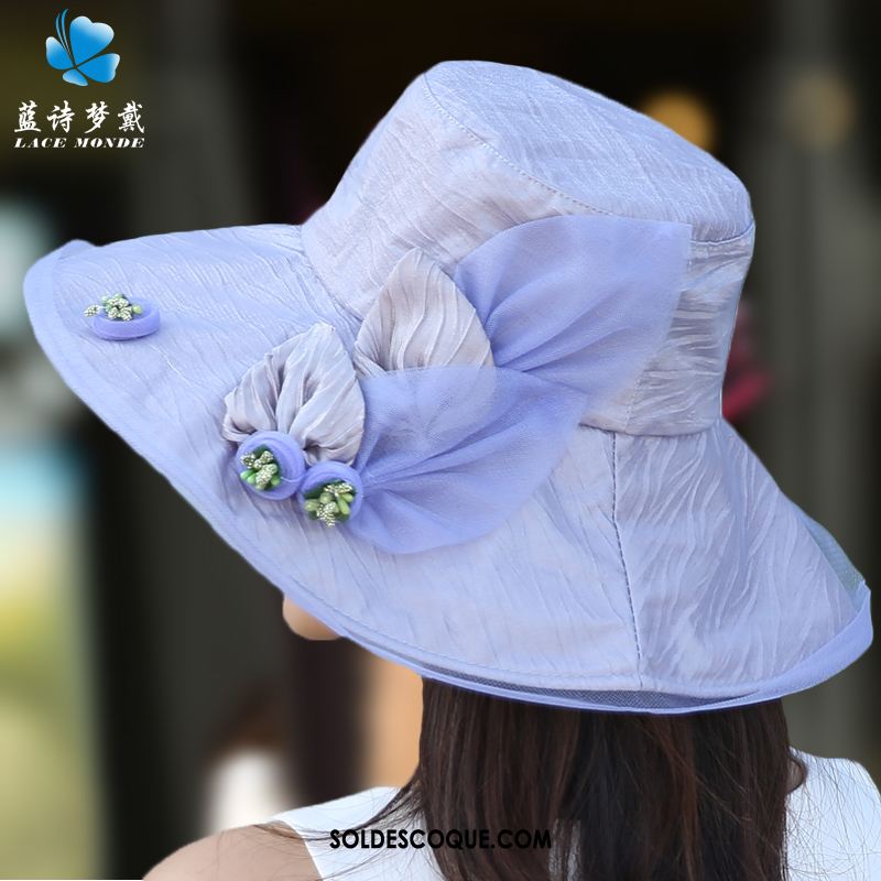 Casquette Chapeau Femme Chapeau De Soleil Plage Crème Solaire Été Bleu Pas Cher