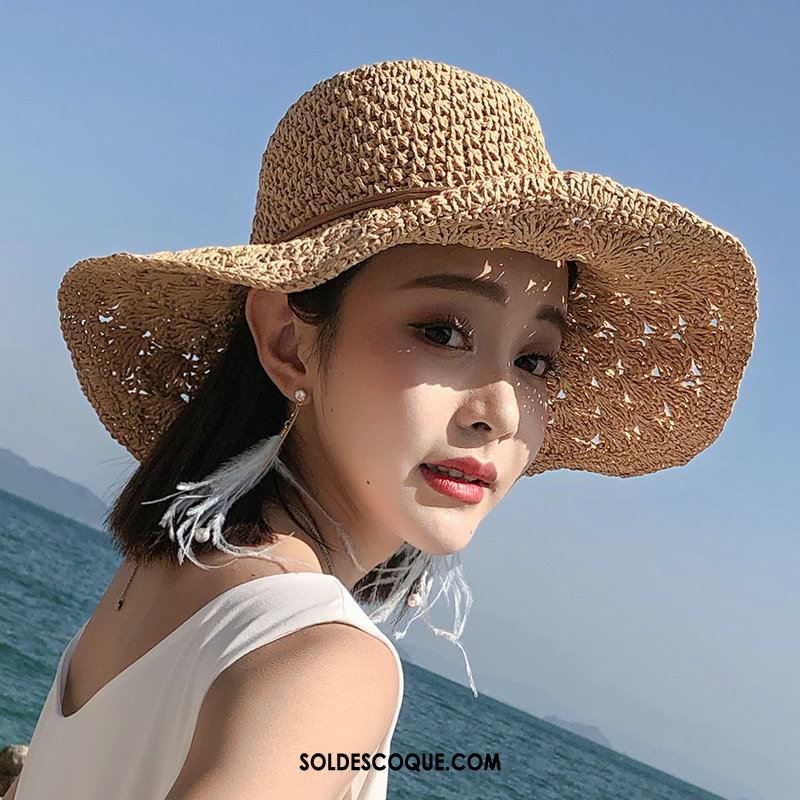 Casquette Chapeau Femme Crème Solaire Marron Plage Chapeau De Paille Été En Ligne