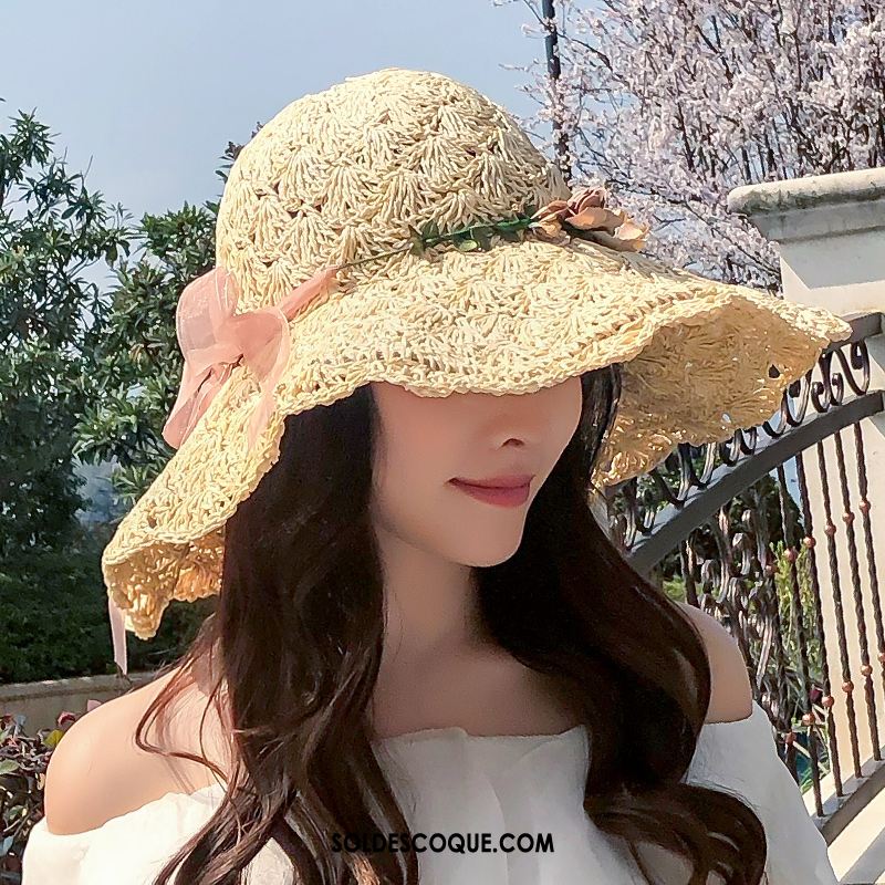 Casquette Chapeau Femme Jaune Tissage Ombre Été Crème Solaire Pas Cher