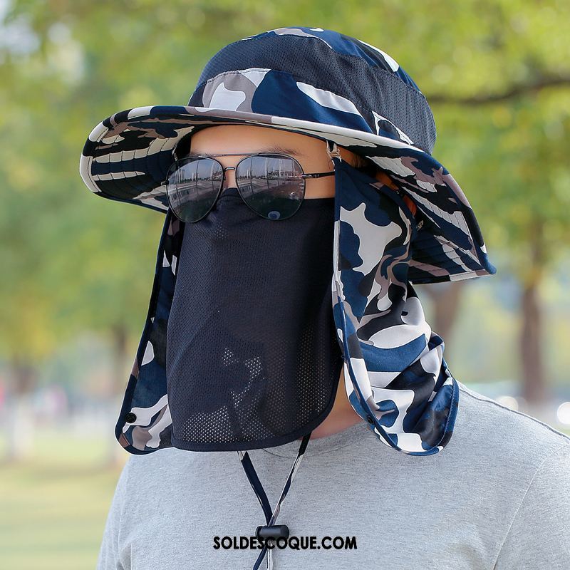 Casquette Chapeau Homme Bleu Camouflage De Plein Air Chapeau De Pêcheur Masques Pas Cher