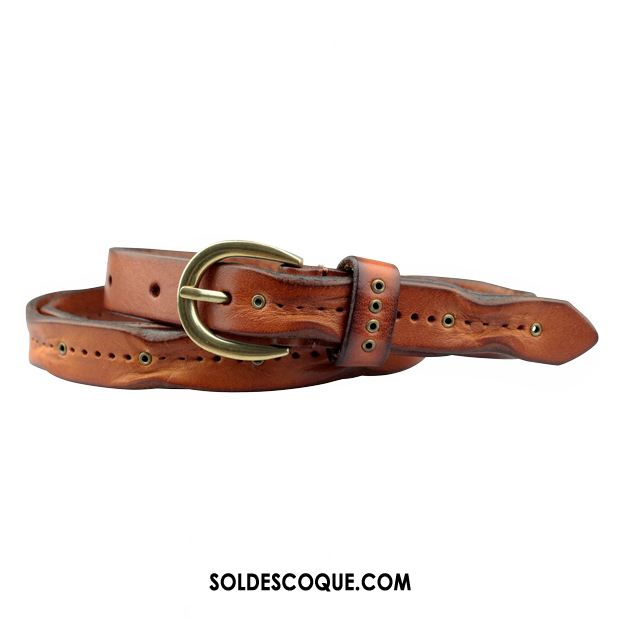 Ceinture Femme All-match Décoration Rétro Couche De Tête Cuir De Vache Pas Cher