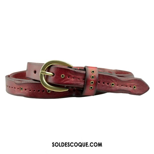 Ceinture Femme All-match Décoration Rétro Couche De Tête Cuir De Vache Pas Cher