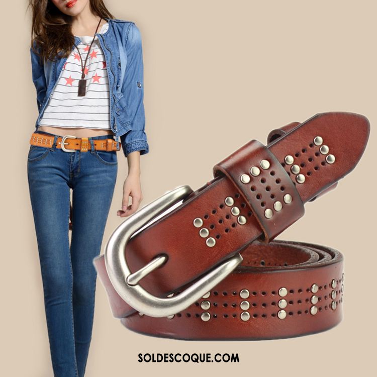 Ceinture Femme Couche De Tête Simple All-match Le Nouveau Cuir Véritable Soldes