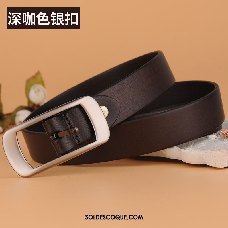 Ceinture Femme Couche De Tête Simple Argenté Cuir De Vache Décoration En Vente