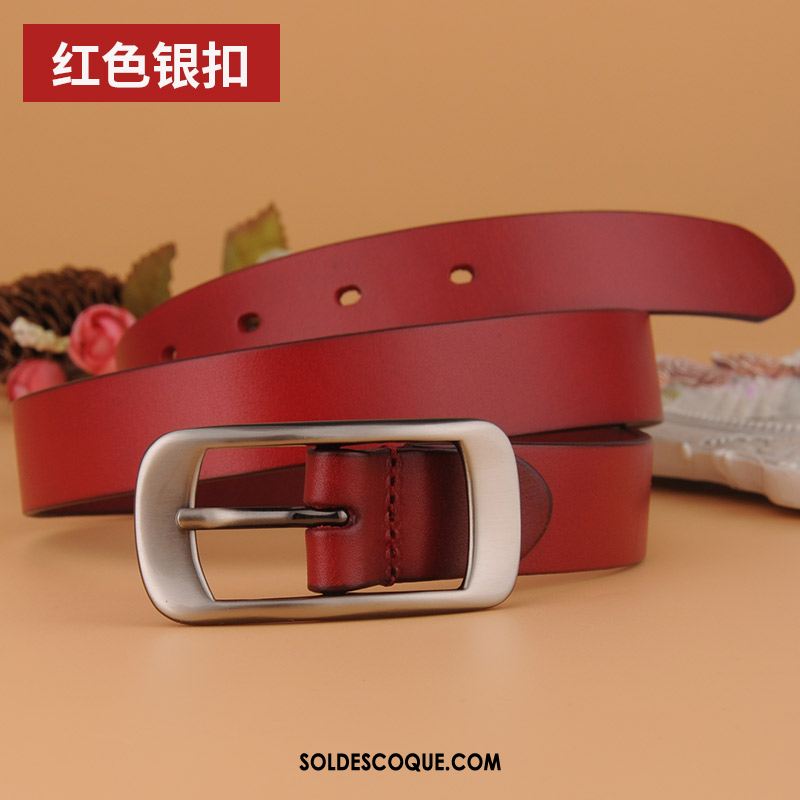 Ceinture Femme Couche De Tête Simple Argenté Cuir De Vache Décoration En Vente