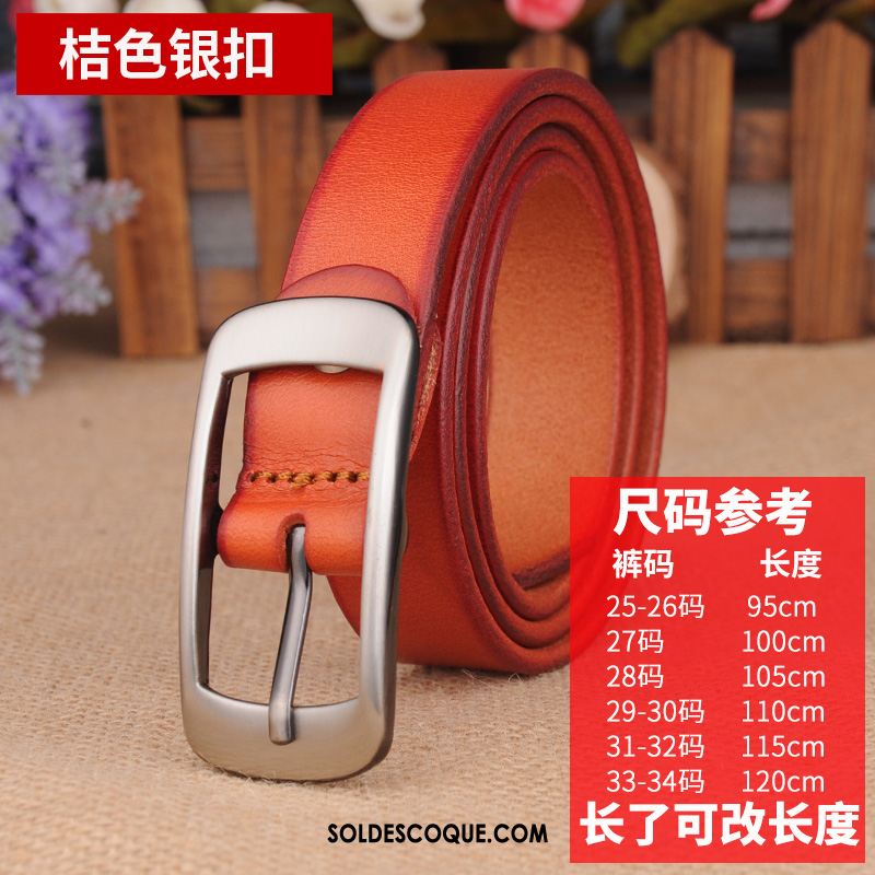 Ceinture Femme Couche De Tête Simple Argenté Cuir De Vache Décoration En Vente