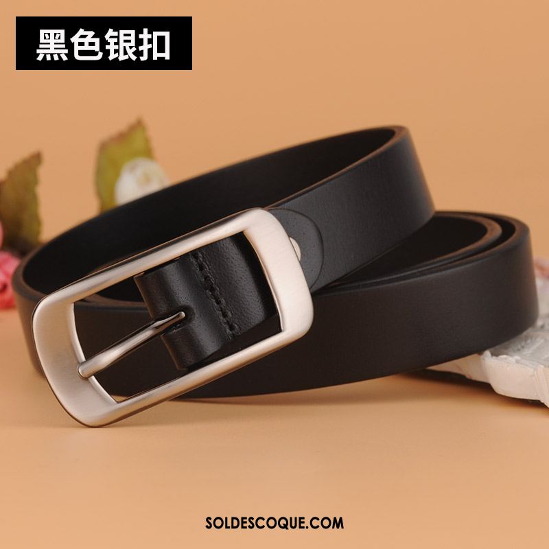 Ceinture Femme Couche De Tête Simple Argenté Cuir De Vache Décoration En Vente