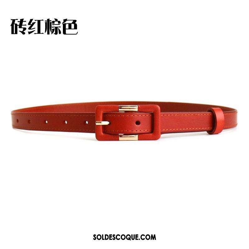 Ceinture Femme Cuir De Vache Couche De Tête Jaune All-match Rouge En Ligne