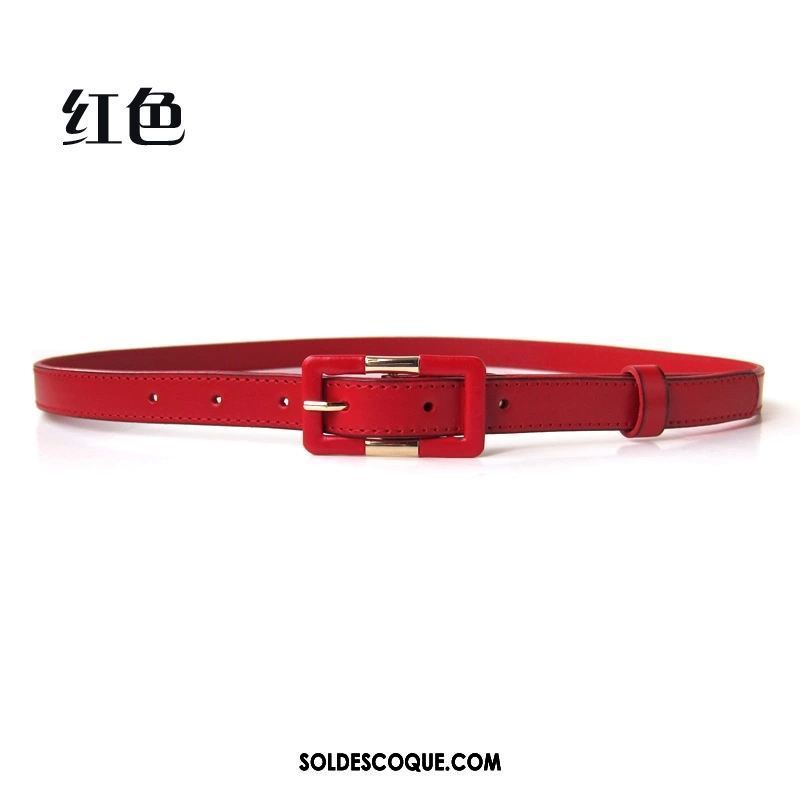 Ceinture Femme Cuir De Vache Couche De Tête Jaune All-match Rouge En Ligne