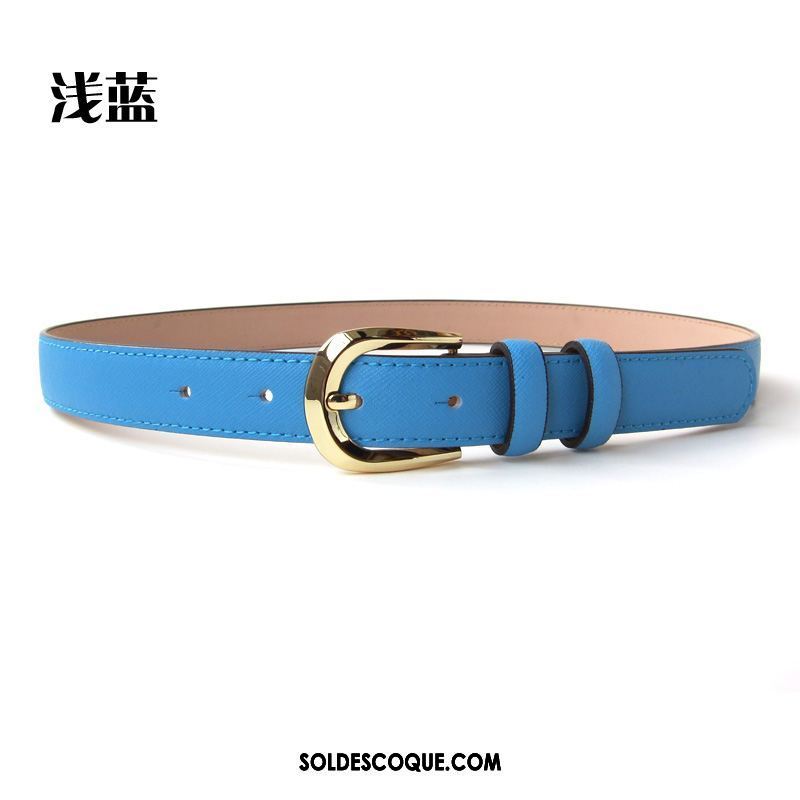 Ceinture Femme Décoration Cuir Véritable Simple Cuir De Vache Bleu En Ligne