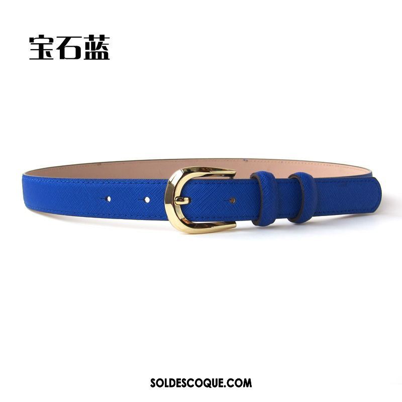 Ceinture Femme Décoration Cuir Véritable Simple Cuir De Vache Bleu En Ligne