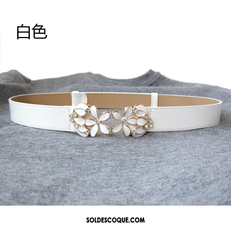 Ceinture Femme Mode Blanc Fleurs Cuir Véritable All-match En Vente