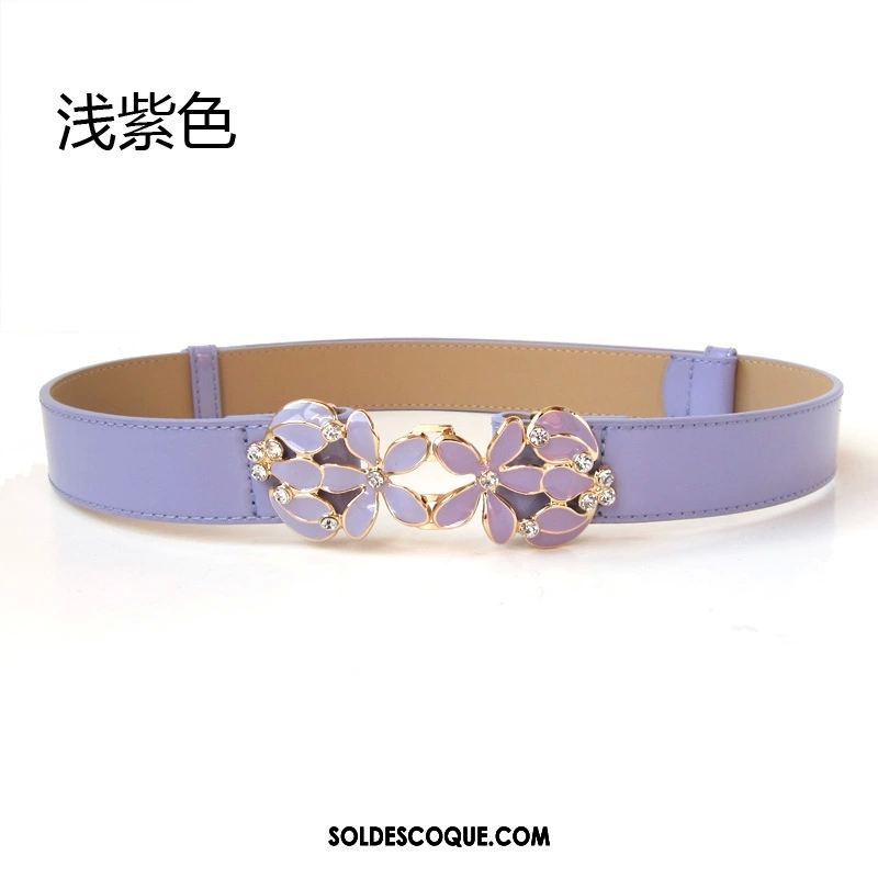 Ceinture Femme Mode Blanc Fleurs Cuir Véritable All-match En Vente