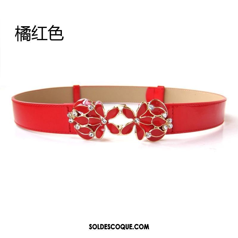 Ceinture Femme Mode Blanc Fleurs Cuir Véritable All-match En Vente