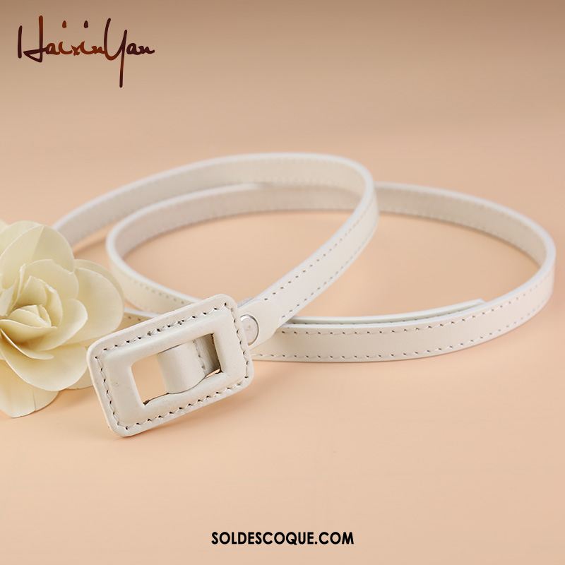 Ceinture Femme Noir Couche De Tête Simple Bien Cuir De Vache Pas Cher