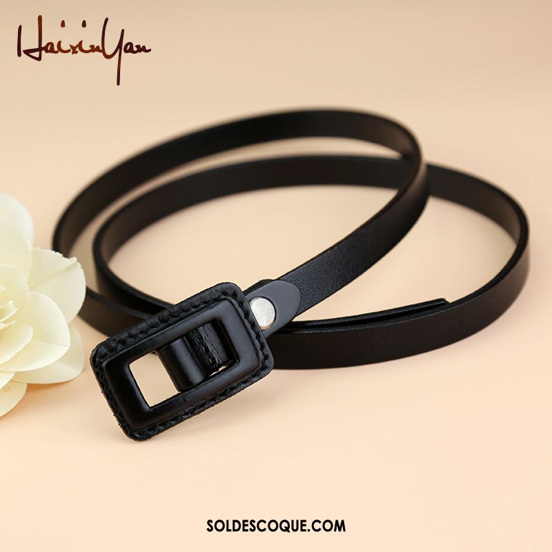 Ceinture Femme Noir Couche De Tête Simple Bien Cuir De Vache Pas Cher