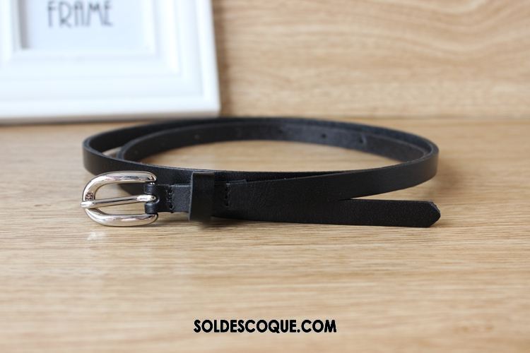 Ceinture Femme Noir Rouge Cuir Véritable Décoration Étroit Pas Cher