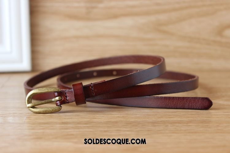 Ceinture Femme Noir Rouge Cuir Véritable Décoration Étroit Pas Cher