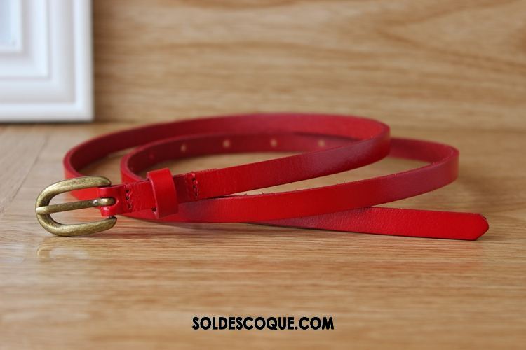 Ceinture Femme Noir Rouge Cuir Véritable Décoration Étroit Pas Cher