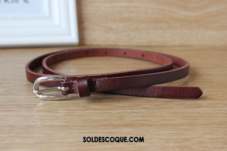 Ceinture Femme Noir Rouge Cuir Véritable Décoration Étroit Pas Cher