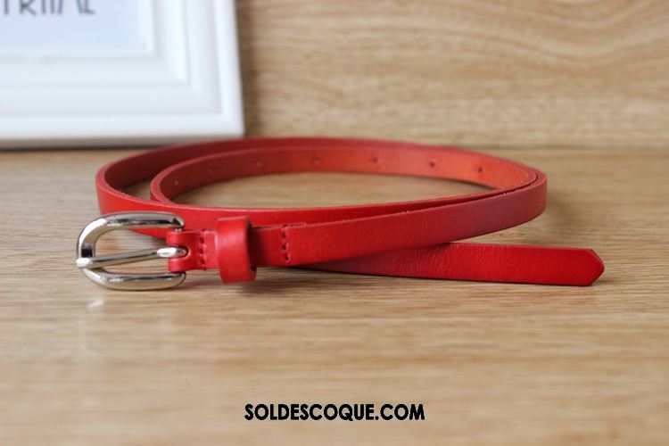 Ceinture Femme Noir Rouge Cuir Véritable Décoration Étroit Pas Cher