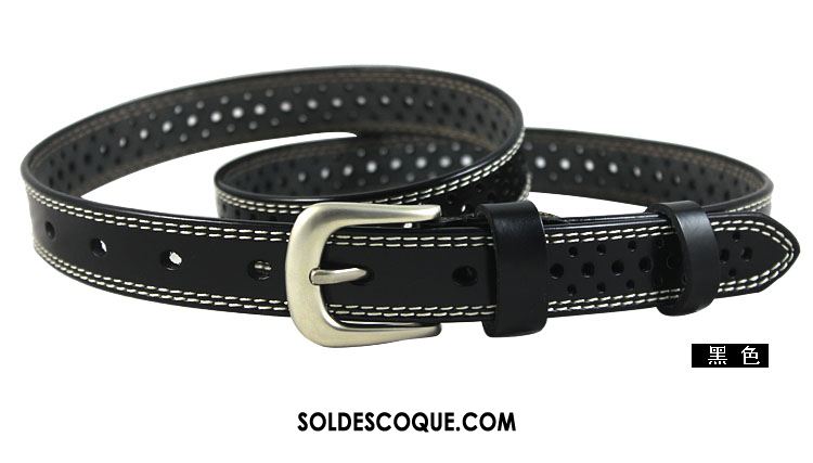 Ceinture Femme Respirant All-match Noir Cuir De Vache Jeans En Vente