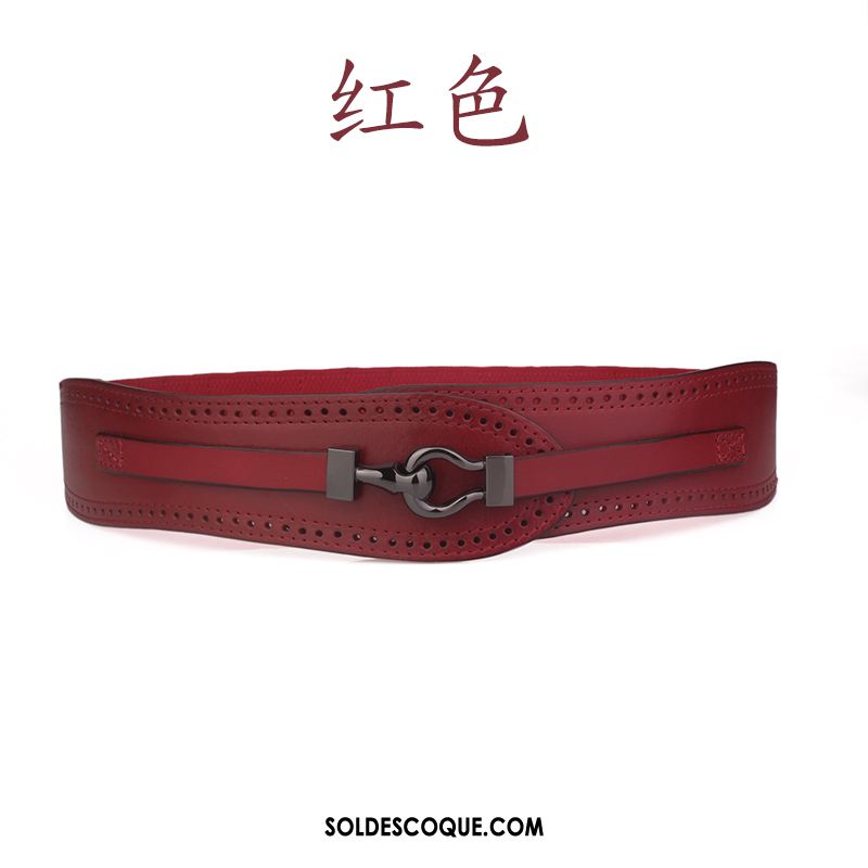 Ceinture Femme Rouge Décoration Cuir Véritable Cuir De Vache Élastique Pas Cher