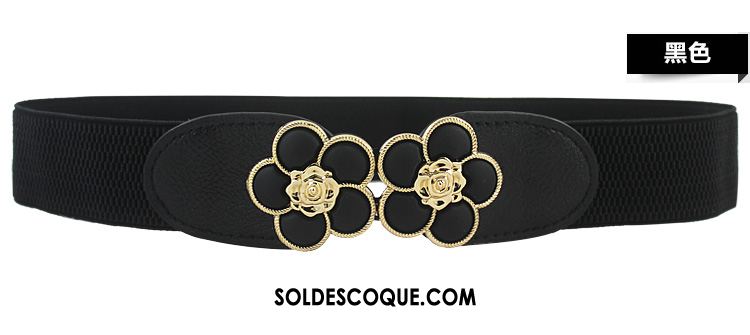 Ceinture Femme Simple Élasticité Fleurs Décoration Noir Pas Cher