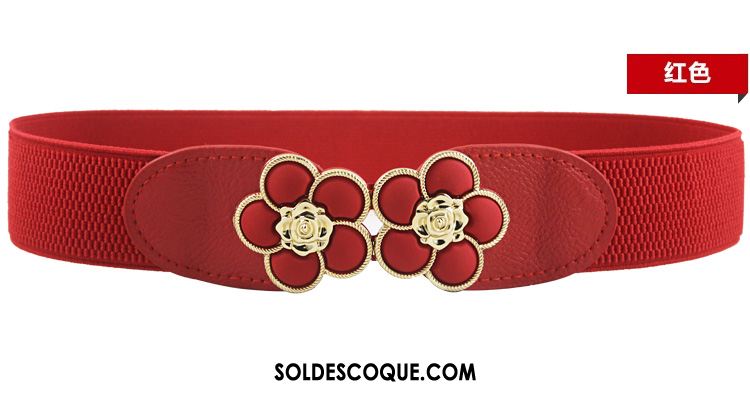 Ceinture Femme Simple Élasticité Fleurs Décoration Noir Pas Cher