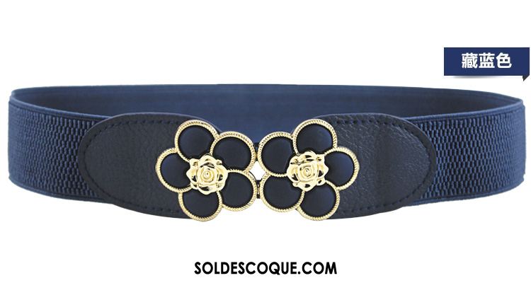 Ceinture Femme Simple Élasticité Fleurs Décoration Noir Pas Cher