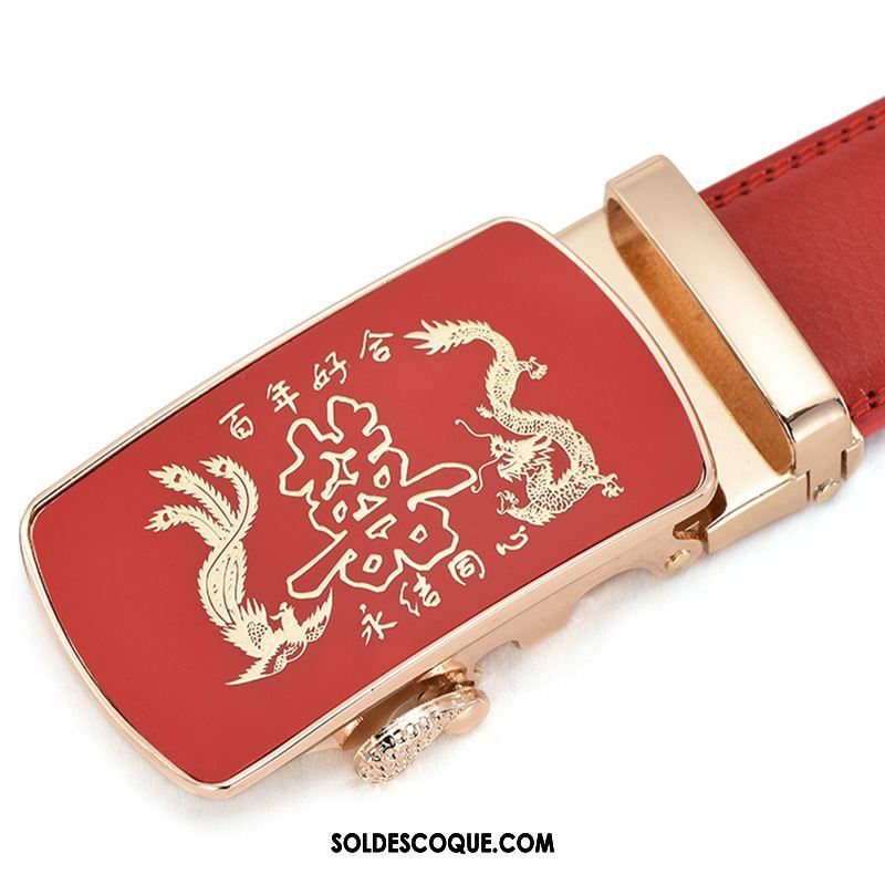 Ceinture Homme All-match Rouge Le Marié Cuir De Vache Mode Soldes