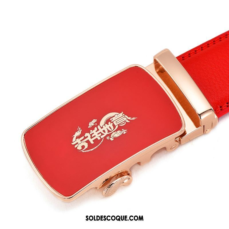 Ceinture Homme All-match Rouge Le Marié Cuir De Vache Mode Soldes