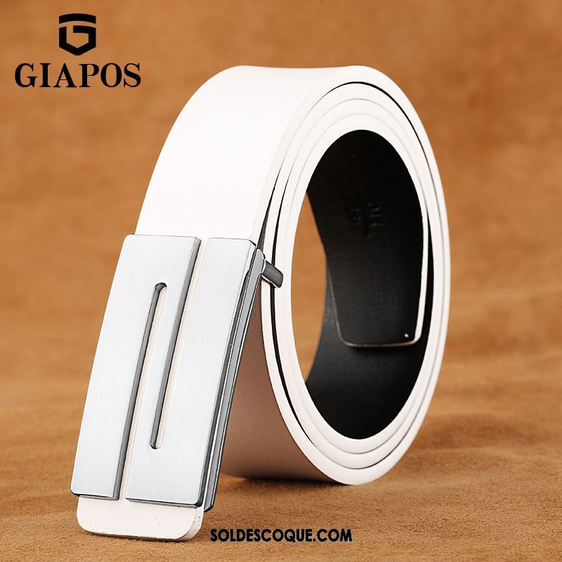 Ceinture Homme Blanc Entreprise Cuir De Vache Cuir Véritable Jeunesse Pas Cher