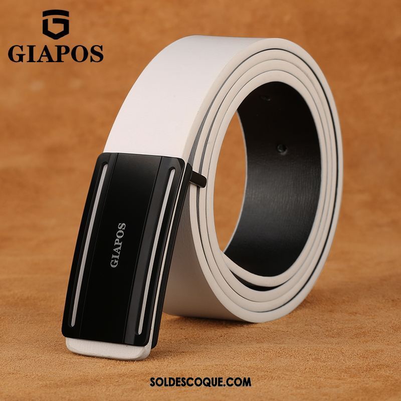 Ceinture Homme Blanc Entreprise Cuir De Vache Cuir Véritable Jeunesse Pas Cher