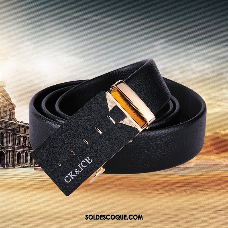 Ceinture Homme Boucle Automatique Jeunesse Personnalité Âge Moyen Cuir Véritable Soldes