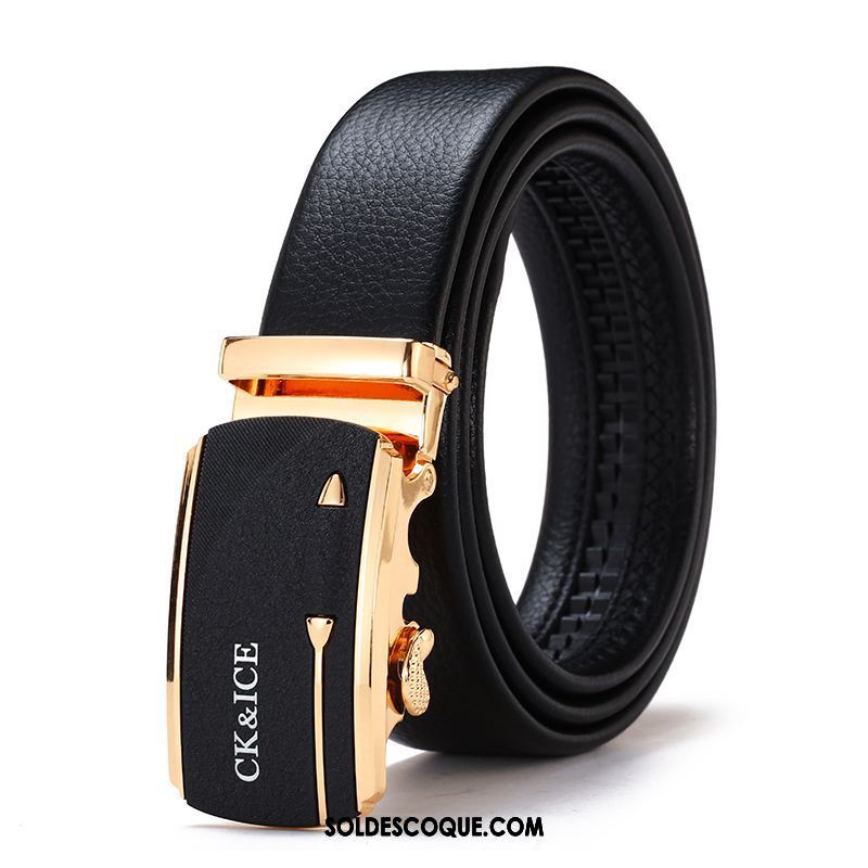 Ceinture Homme Boucle Automatique Jeunesse Personnalité Âge Moyen Cuir Véritable Soldes