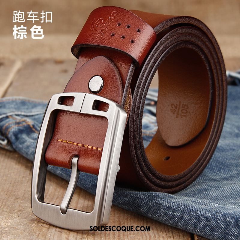 Ceinture Homme Boucle Tendance Loisir Jeunesse Cuir De Vache Soldes