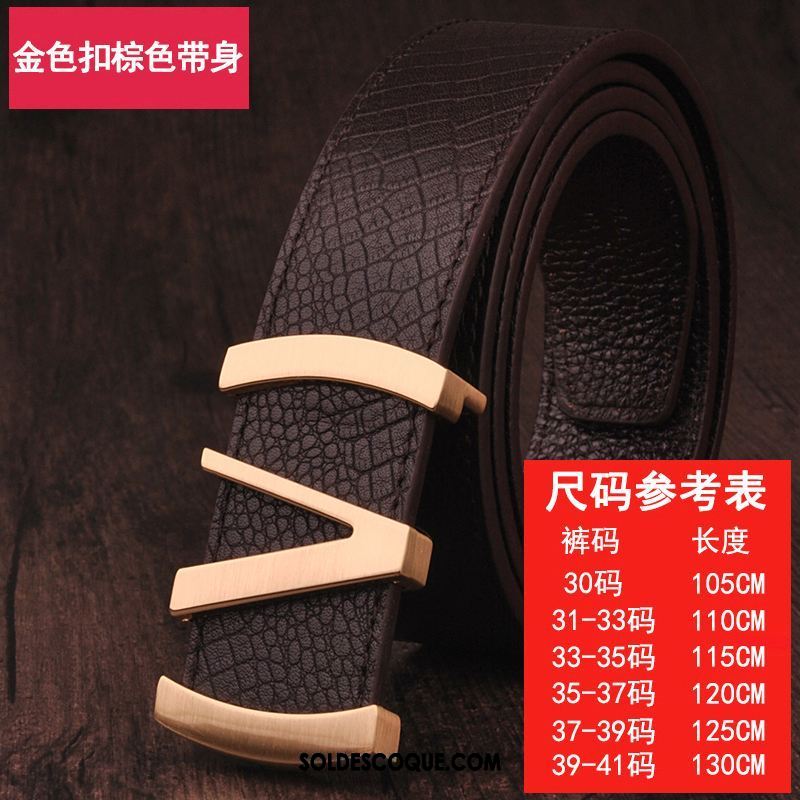 Ceinture Homme Couche De Tête Lettre Lisse Cuir De Vache Tendance Soldes