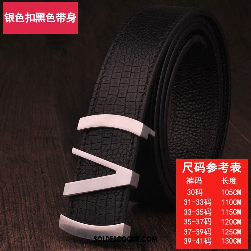 Ceinture Homme Couche De Tête Lettre Lisse Cuir De Vache Tendance Soldes