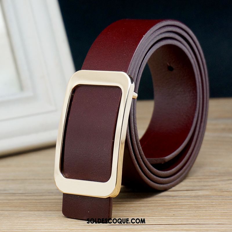 Ceinture Homme Couche De Tête Loisir Simple Rouge Lisse En Ligne