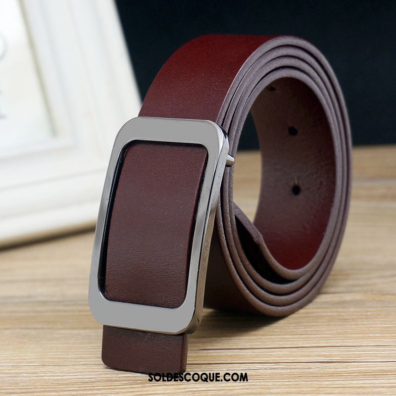 Ceinture Homme Couche De Tête Loisir Simple Rouge Lisse En Ligne