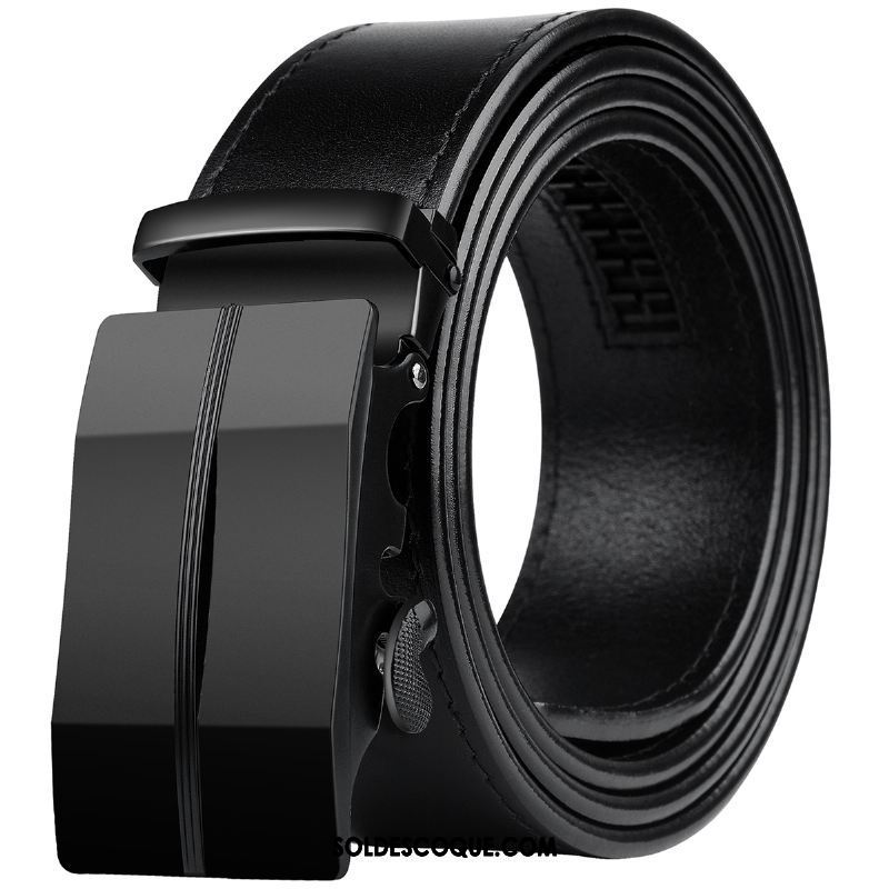 Ceinture Homme Cuir De Vache Boucle Automatique Jeunesse Couche De Tête Loisir Pas Cher