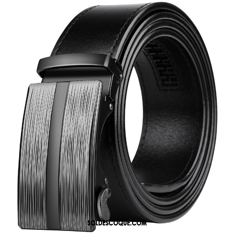 Ceinture Homme Cuir De Vache Boucle Automatique Jeunesse Couche De Tête Loisir Pas Cher