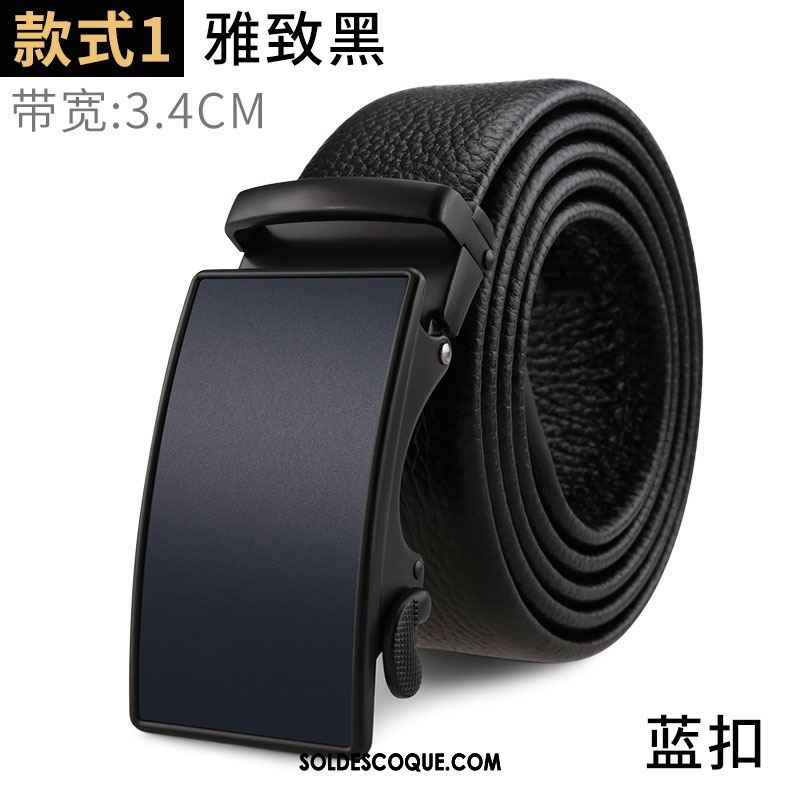 Ceinture Homme Cuir De Vache Boucle Automatique Noir Jeunesse Cuir Véritable Soldes