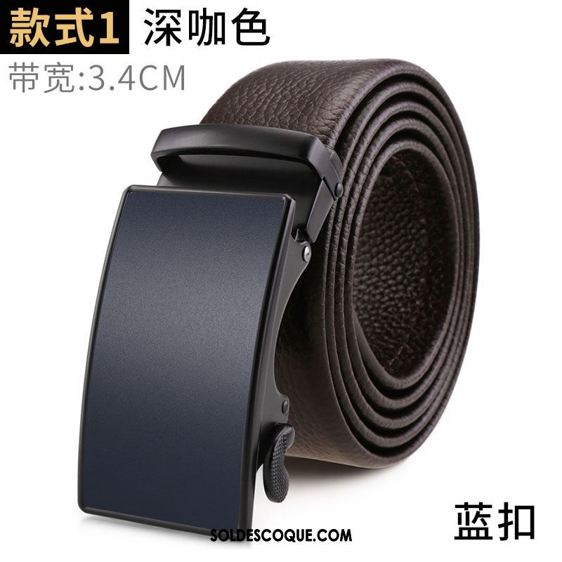 Ceinture Homme Cuir De Vache Boucle Automatique Noir Jeunesse Cuir Véritable Soldes