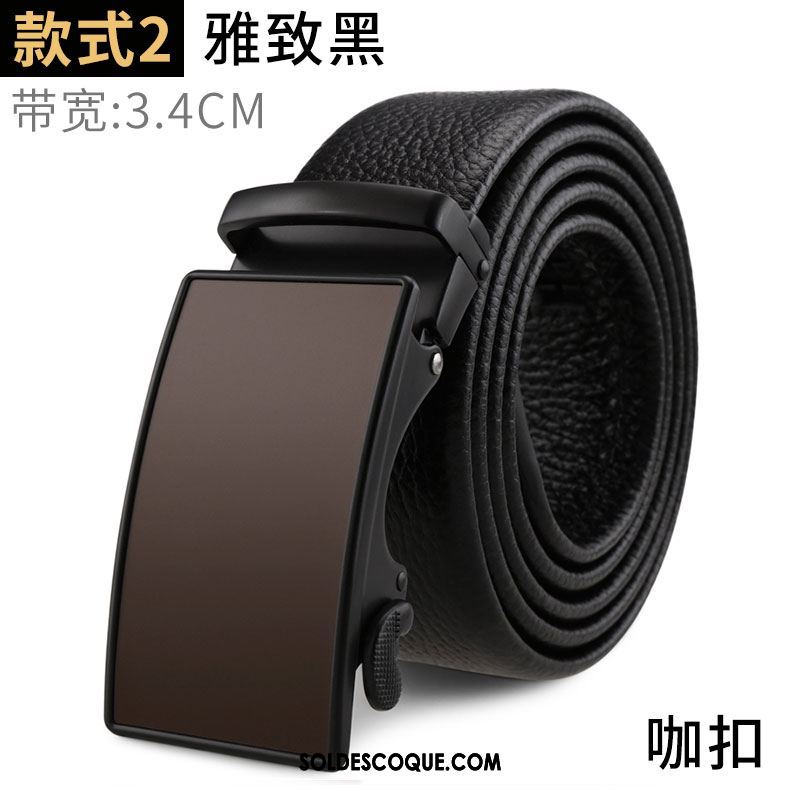 Ceinture Homme Cuir De Vache Boucle Automatique Noir Jeunesse Cuir Véritable Soldes